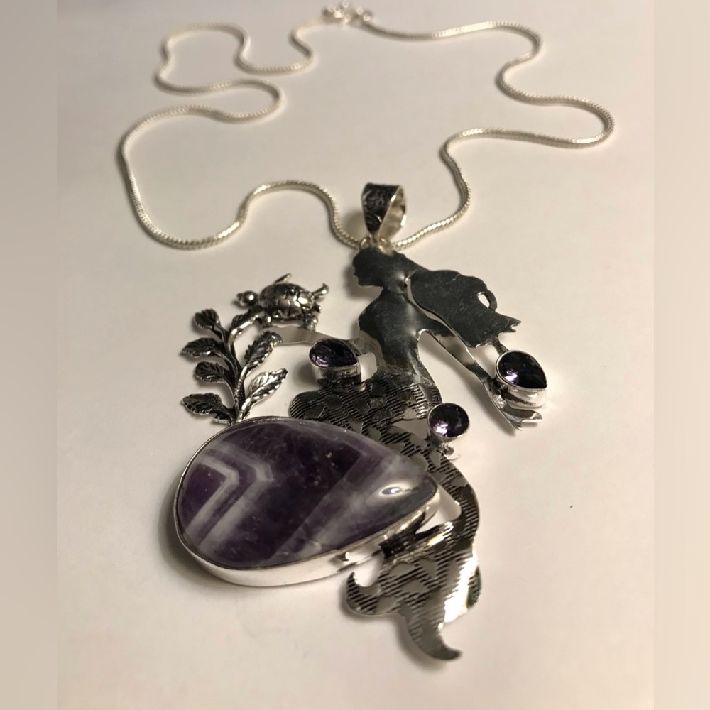 Sage Amethyst Stamped 925 Sterling Silver Necklace